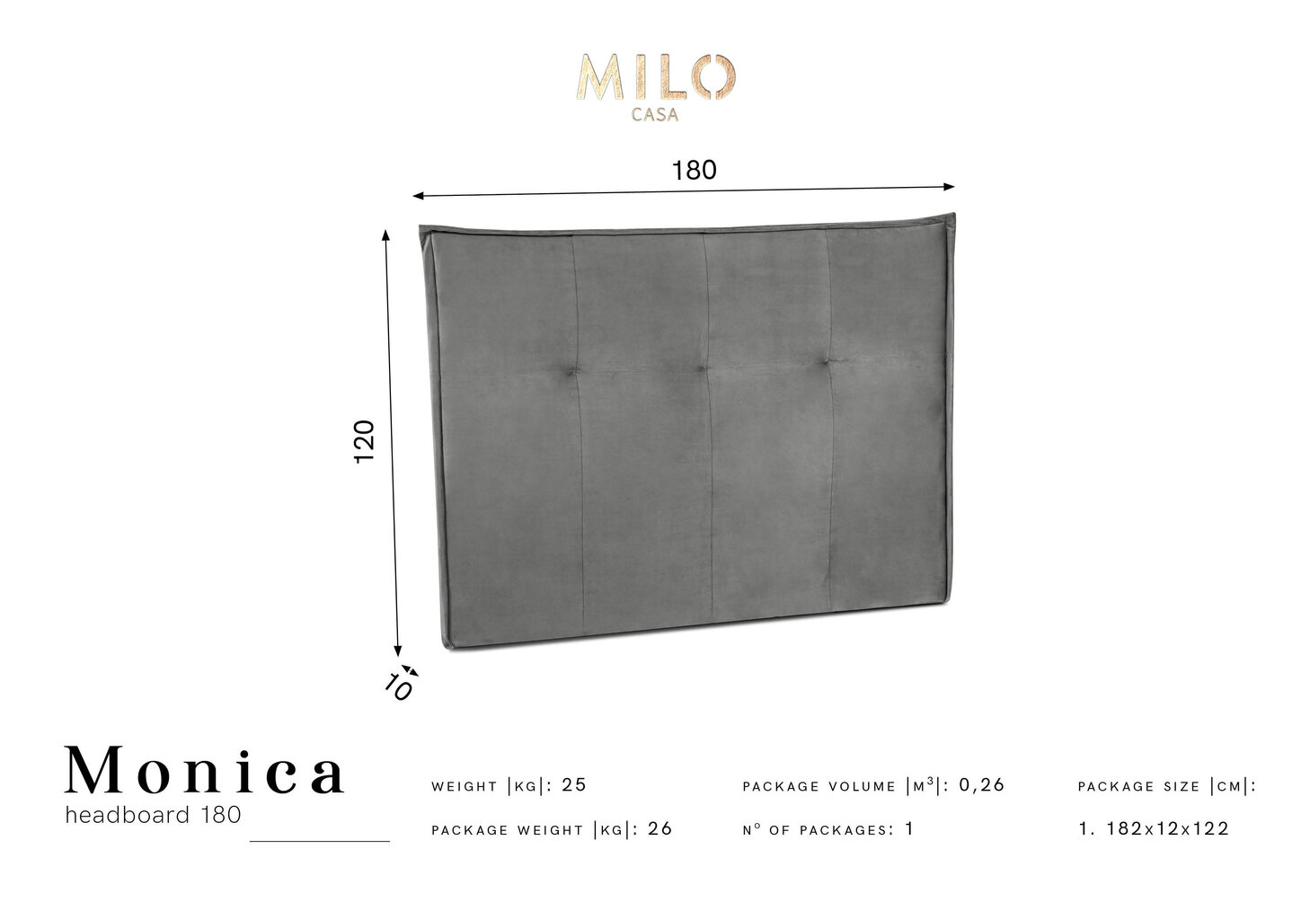 Gultas galvgalis Milo Casa Monica 180 cm, zils cena un informācija | Gultas | 220.lv