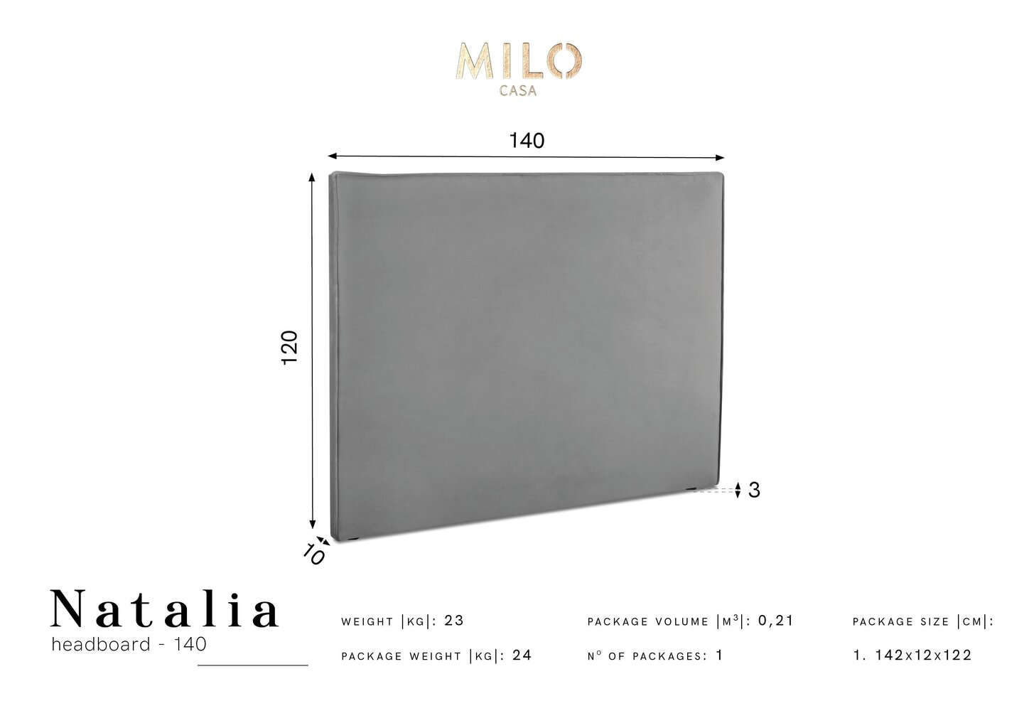 Gultas galvgalis Milo Casa Natalia 140 cm, zils cena un informācija | Gultas | 220.lv