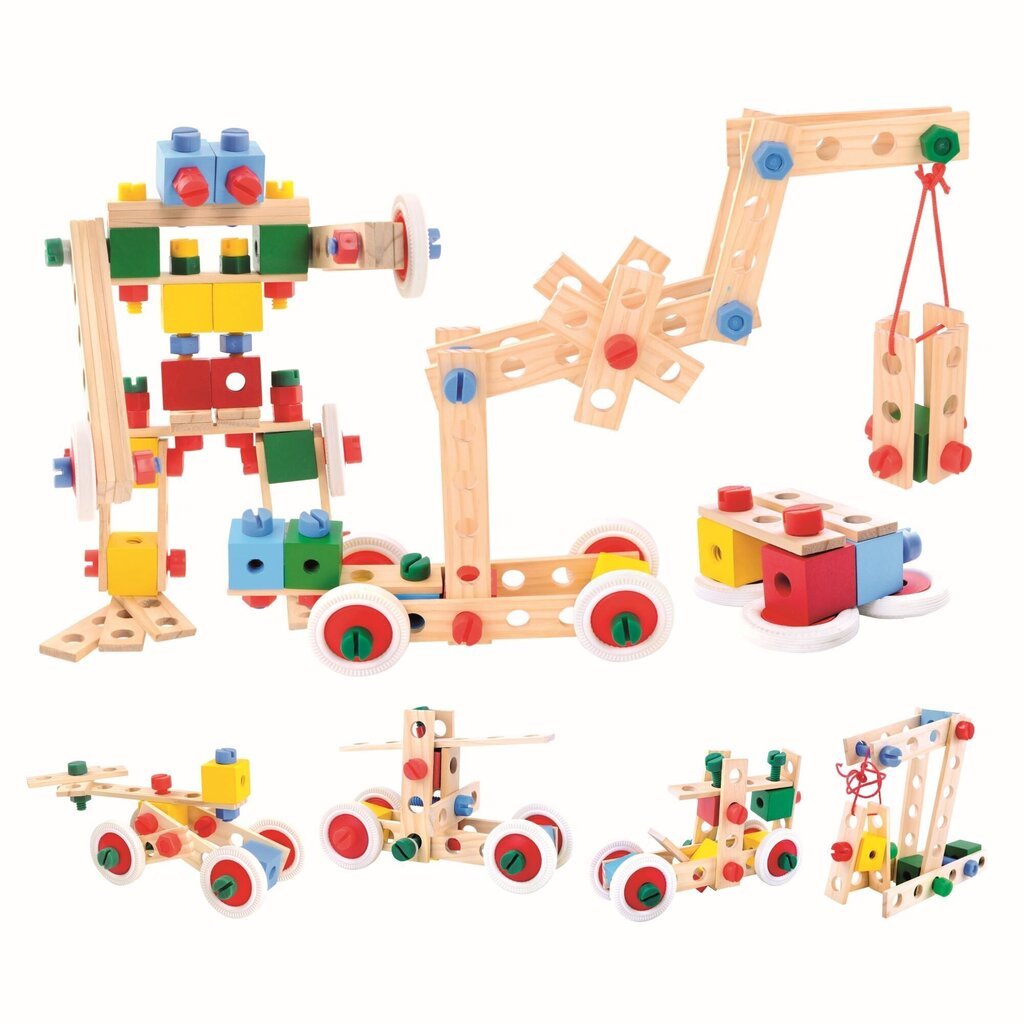 Bērnu koka konstruktora komplekts Bino, 120 d. cena un informācija | Attīstošās rotaļlietas | 220.lv