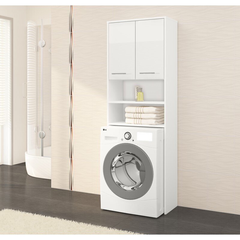 Skapītis virs veļas mašīnas NORE Fin, balts glancēts cena un informācija | Vannas istabas skapīši | 220.lv