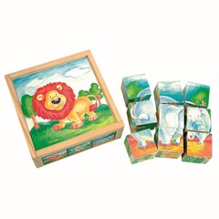 Пазл из деревянных кубиков Bino Дикие животные, 9 деталей цена и информация | Развивающие игрушки | 220.lv