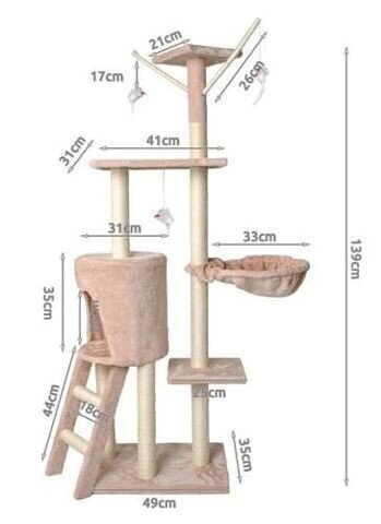 Nagu asināšanas mājiņa Fortas Beige, 138 cm cena un informācija | Kaķu mājas, nagu asināmie | 220.lv