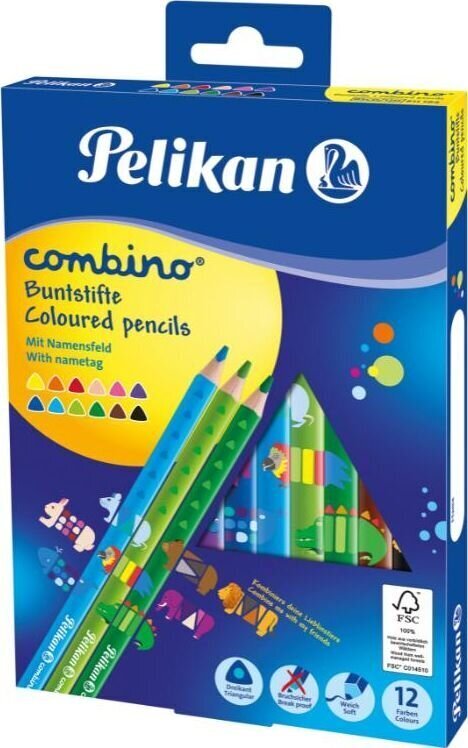 Pelikan Krāsainie zīmuļi, combino, 12 krāsas cena un informācija | Modelēšanas un zīmēšanas piederumi | 220.lv