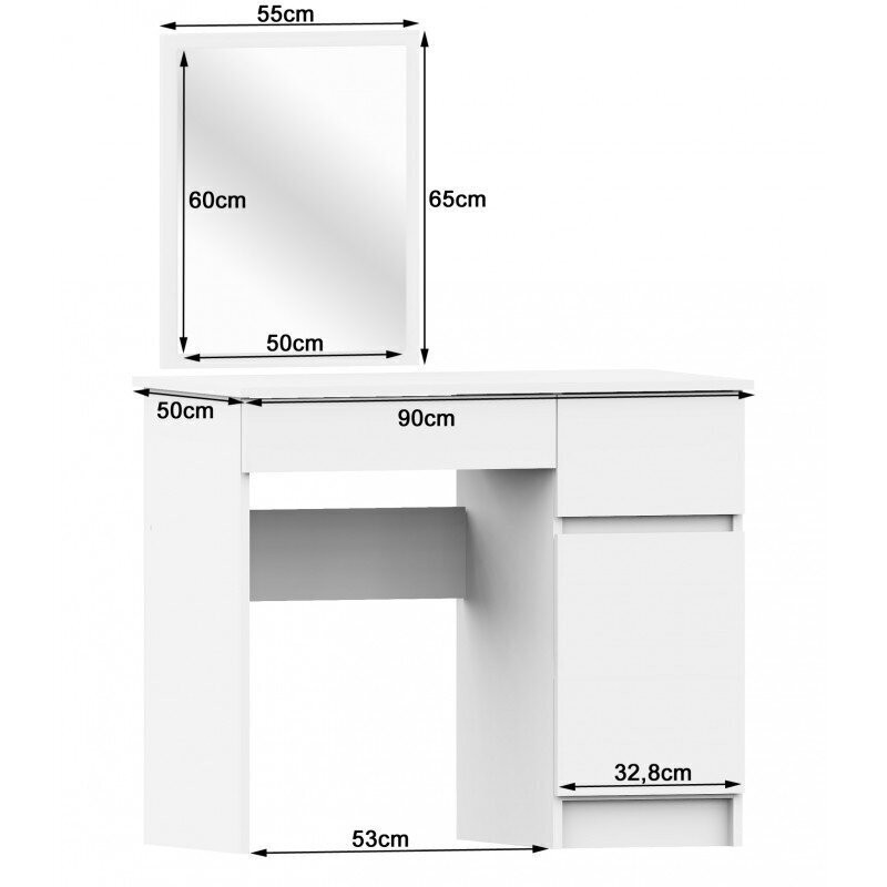 Kosmētikas galdiņš NORE P-2/SL ar spoguli 500x600 mm, balts cena un informācija | Kosmētikas galdiņi | 220.lv