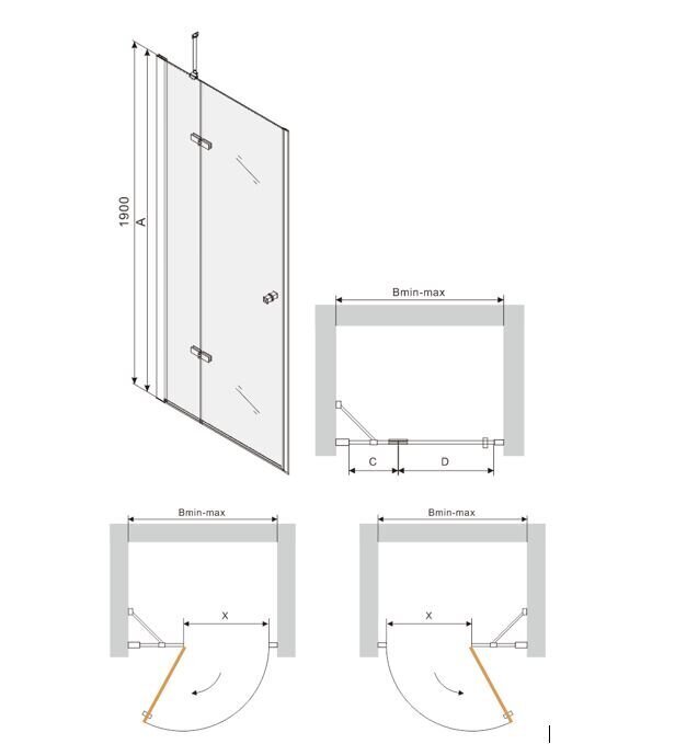 Dušas durvis Mexen Roma 70,80,90,100,110,120 cm, black цена и информация | Dušas durvis, dušas sienas | 220.lv