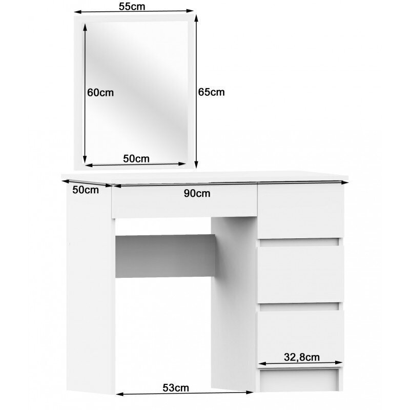 Kosmētikas galdiņš T-6/SL ar spoguli 500x600 mm, baltas krāsas cena un informācija | Kosmētikas galdiņi | 220.lv