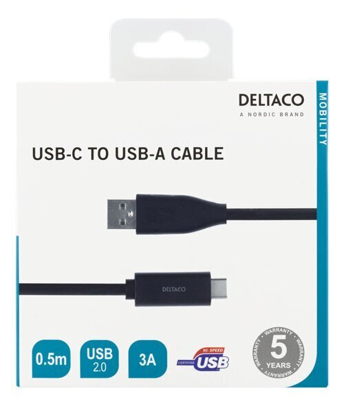 DELTACO USBC-1003M, USB C, USB A, 0.5m cena un informācija | Savienotājkabeļi | 220.lv