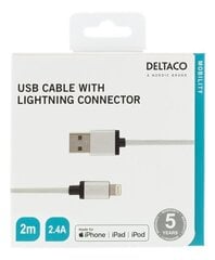 Deltaco IPLH-230F, Lightning, USB, 2м цена и информация | Кабели для телефонов | 220.lv