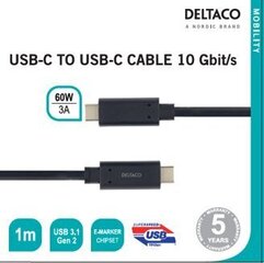 Deltaco USBC-1122M, USB C, 1m cena un informācija | Savienotājkabeļi | 220.lv