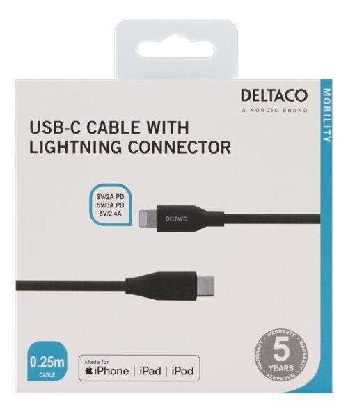 Deltaco IPLH-301M, USB C, Lightning, 0.25m цена и информация | Savienotājkabeļi | 220.lv