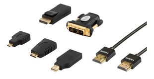 Deltaco HDMI-251, Micro HDMI/Mini HDMI/DP/Mini DP, DVI, HDMI, 2 m цена и информация | Кабели и провода | 220.lv