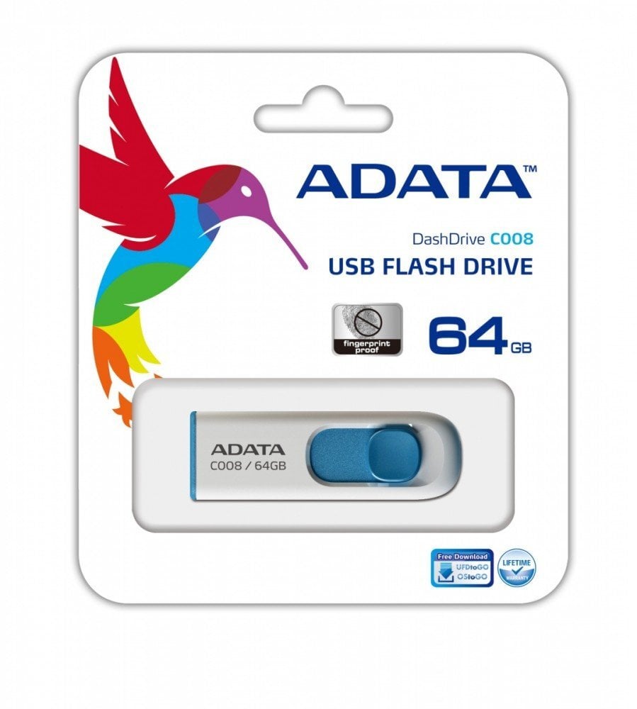 ADATA C008 64 GB, USB 2.0, White cena un informācija | USB Atmiņas kartes | 220.lv