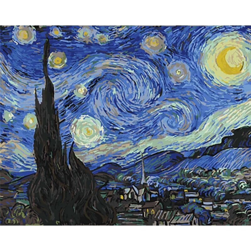 Gleznošanas komplekts - Zvaigžņotā nakts Vincent van Gogh, 40x50 cena un informācija | Gleznas pēc numuriem | 220.lv