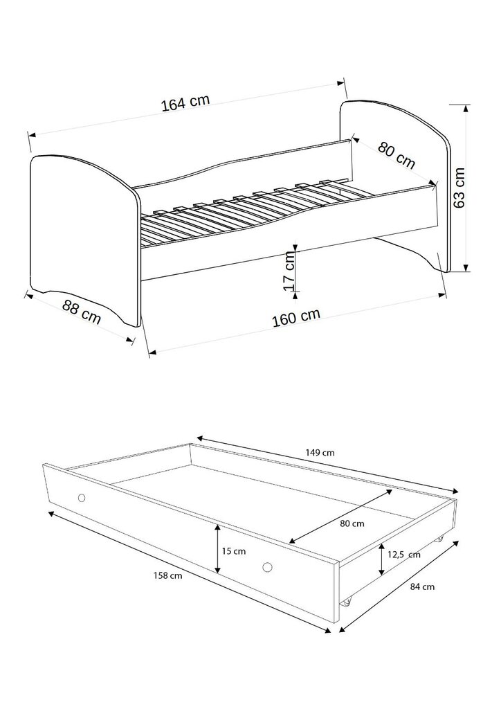 Bērnu gulta ADRK Furniture Gonzalo L7, 160x80 cm цена и информация | Bērnu gultas | 220.lv