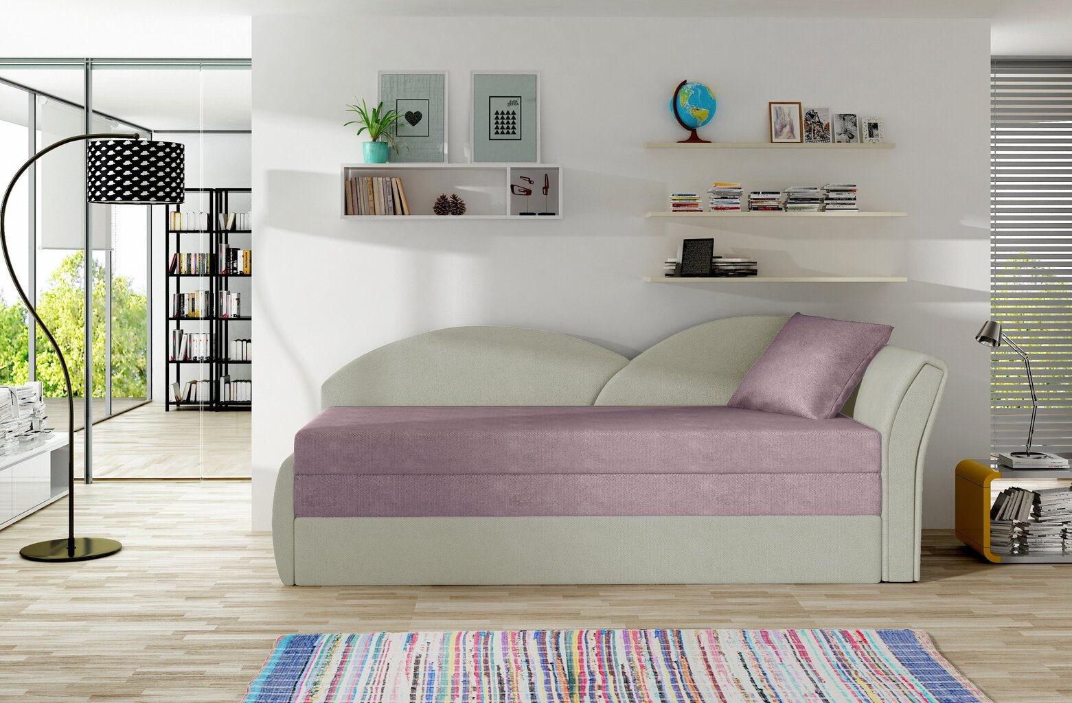 Dīvāns - gulta NORE Aga, pelēka/violeta cena un informācija | Dīvāni | 220.lv