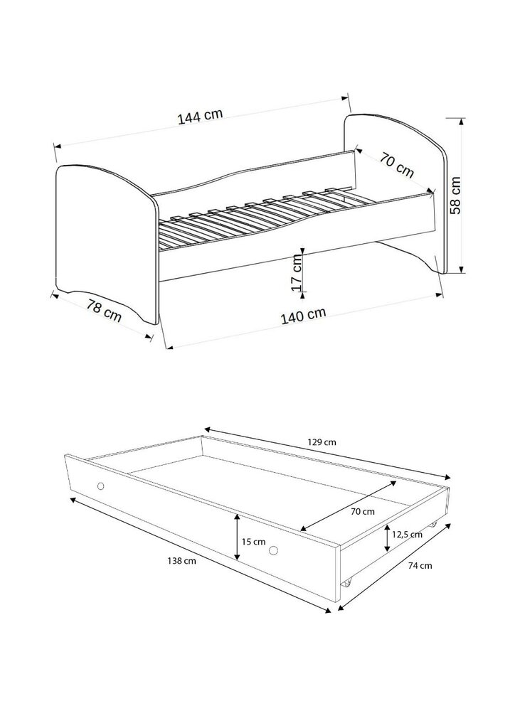 Bērnu gulta ADRK Furniture Gonzalo L5, 140x70 cm цена и информация | Bērnu gultas | 220.lv