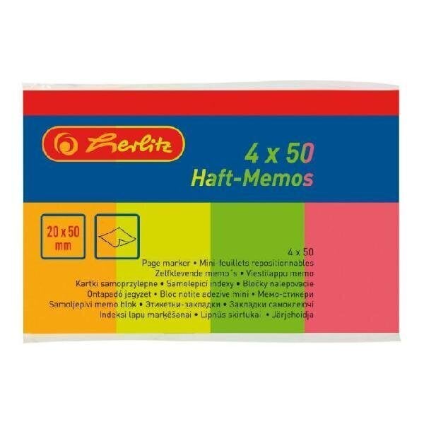 Līmlapiņas Herlitz 20x50mm 4 krāsasx50 lapas cena un informācija | Burtnīcas un papīra preces | 220.lv