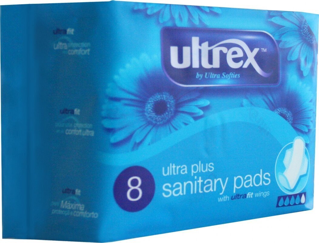 Higiēniskās paketes Ultrex Ultra Plus, 8 gab cena un informācija | Tamponi, higiēniskās paketes, ieliktnīši | 220.lv