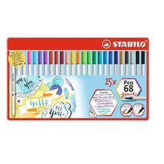 STABILO Фломастеры, Pen 68, кончиком кисти, 25 цветов в металлической коробке цена и информация | Письменные принадлежности | 220.lv