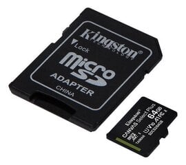 Kingston microSDHC 64GB (+ SD adapteris) cena un informācija | Atmiņas kartes mobilajiem telefoniem | 220.lv