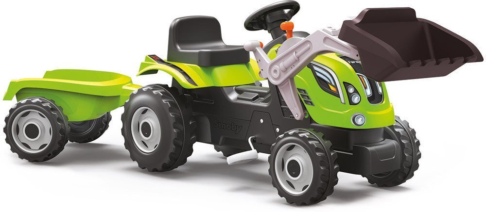 Minamas traktors-iekrāvējs ar piekabi Smoby, zaļš цена и информация | Rotaļlietas zīdaiņiem | 220.lv