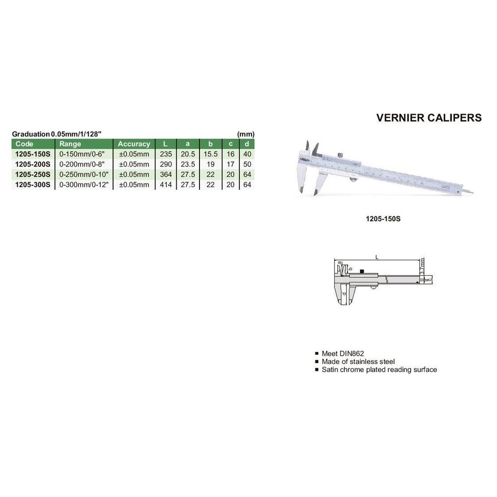 Bīdmērs Insize 0-100mm, 0.05mm cena un informācija | Rokas instrumenti | 220.lv