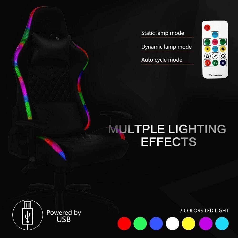 Spēļu krēsls Happy Game ar LED apgaismojumu 8051, melns цена и информация | Biroja krēsli | 220.lv