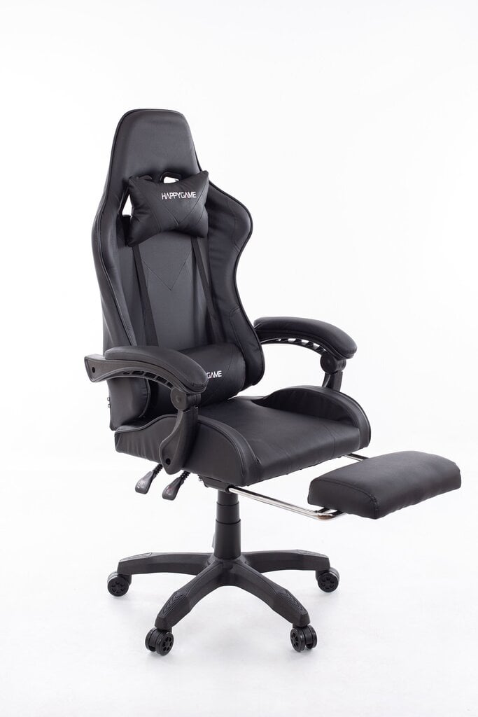Spēļu krēsls ar kāju balstu Happy Game 7911, melns cena un informācija | Biroja krēsli | 220.lv