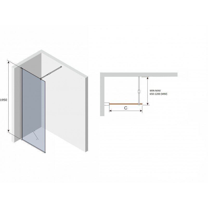 Dušas siena Mexen Walk-In Fox, 70, 80, 90,100,110,120x190 cm, black cena un informācija | Dušas durvis, dušas sienas | 220.lv