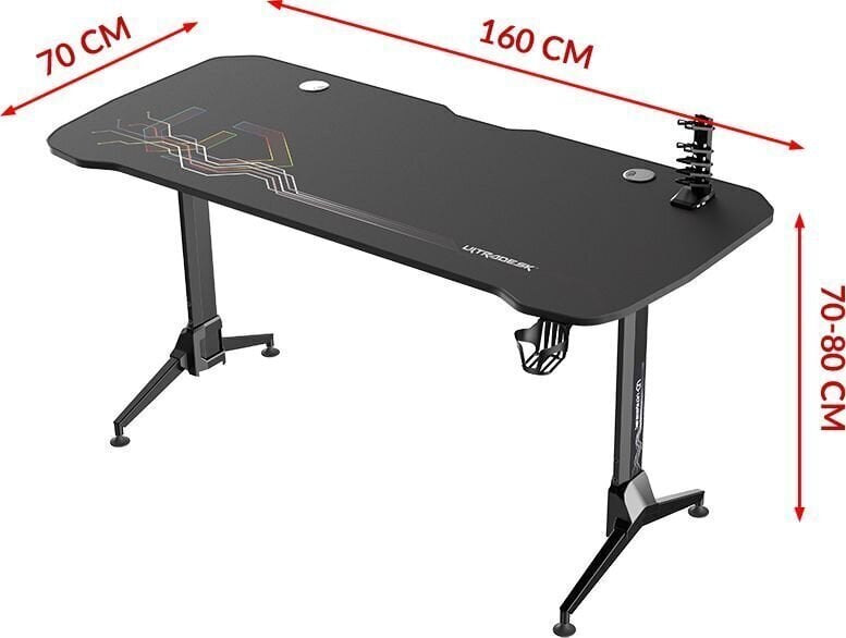 Spēļu galds Ultradesk Grand Black, melns/dažādu krāsu цена и информация | Datorgaldi, rakstāmgaldi, biroja galdi | 220.lv