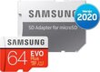 Samsung EVO Plus microSD 2020 64GB atmiņas karte цена и информация | Atmiņas kartes fotokamerām | 220.lv