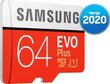 Samsung EVO Plus microSD 2020 64GB atmiņas karte cena un informācija | Atmiņas kartes fotokamerām | 220.lv