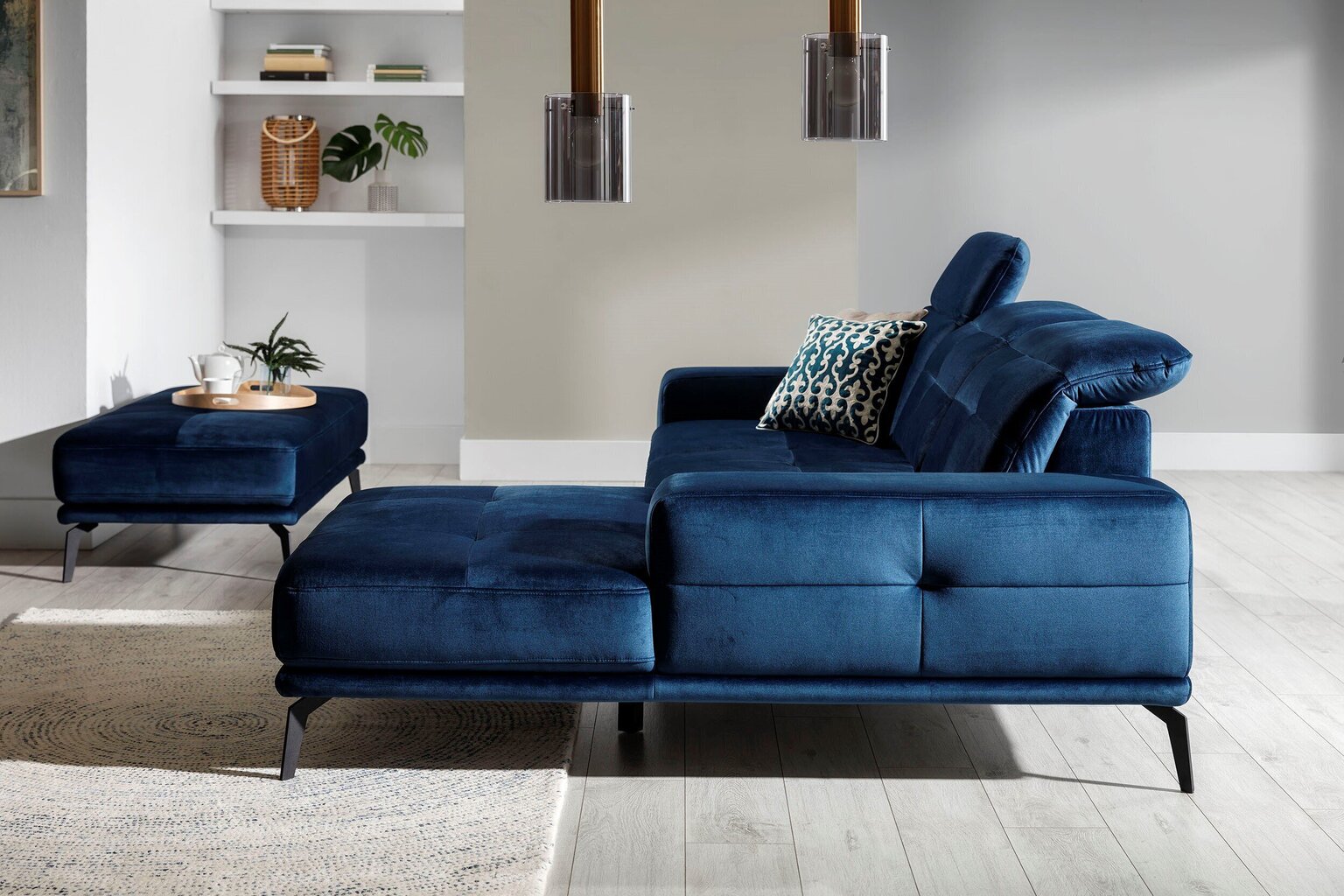 Stūra dīvāns NORE Torrense, tumši zils cena un informācija | Stūra dīvāni | 220.lv