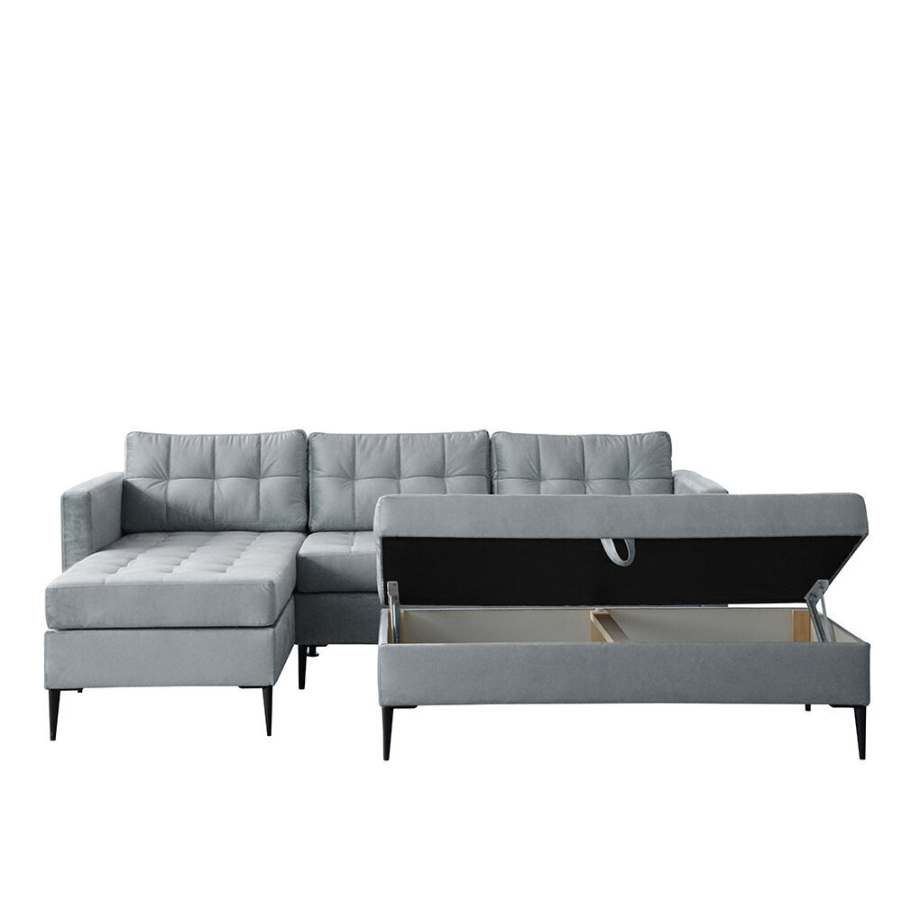 Universāls stūra dīvāns Selsey Kopenhaga ar pufu-galdiņu, gaiši pelēks cena un informācija | Stūra dīvāni | 220.lv