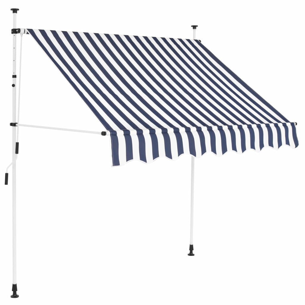 Manuāli izvelkama marķīze, 150cm, zilas/baltas svītras cena un informācija | Saulessargi, markīzes un statīvi | 220.lv