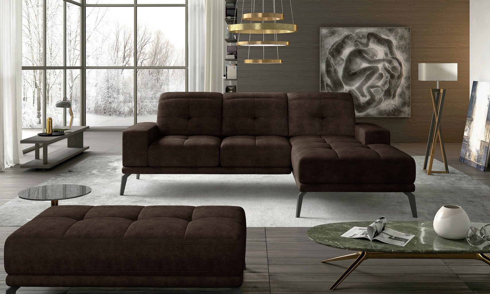 Stūra dīvāns NORE Torrense 05, tumši brūns cena un informācija | Stūra dīvāni | 220.lv