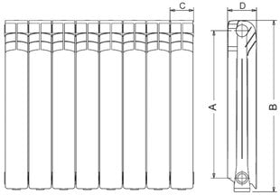 Alumīnija radiators Pol5 500x4 / 98 х 582 х 320mm ar stiprinājumiem un korķiem cena un informācija | Apkures radiatori | 220.lv