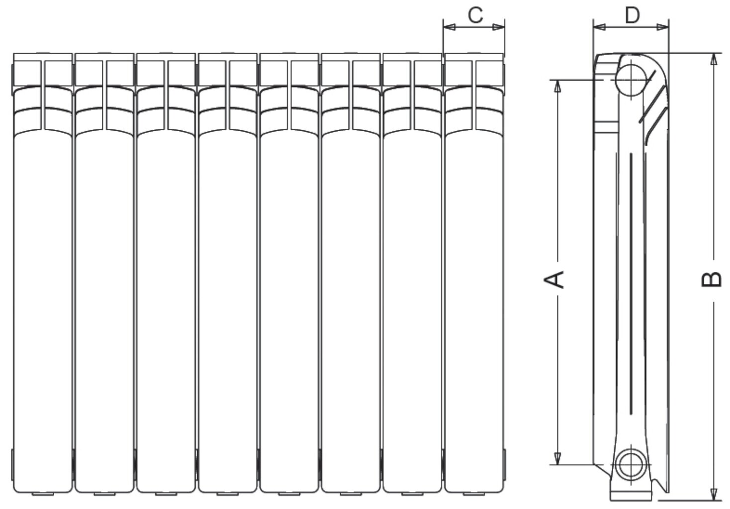 Alumīnija radiators Pol5 500x6 / 98 х 582 х 480mm cena un informācija | Apkures radiatori | 220.lv