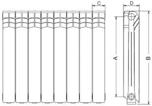 Alumīnija radiators Pol5 500x7 / 98 х 582 х 560mm цена и информация | Радиаторы отопления | 220.lv