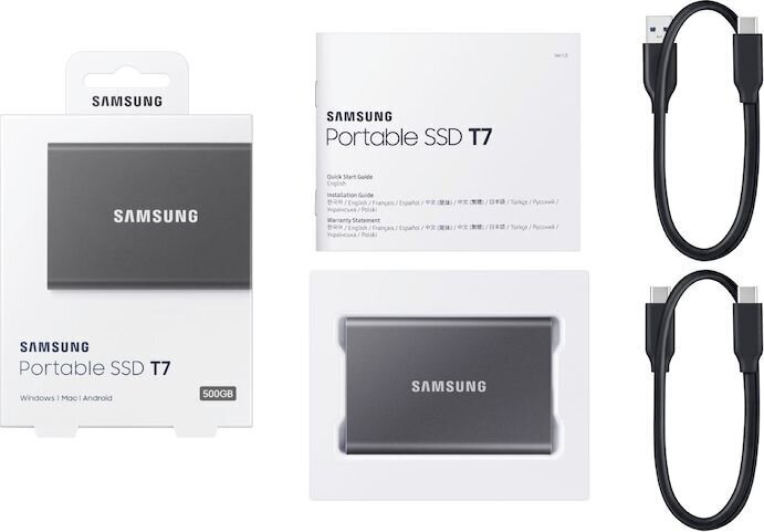 Samsung SSD T7 1TB, Pelēks (MU-PC1T0T/WW) cena un informācija | Ārējie cietie diski | 220.lv