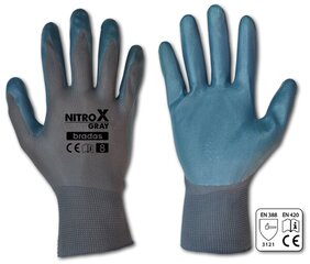 Aizsargcimdi Bradas NITROX GRAY nitrila (9. izmērs) cena un informācija | Darba cimdi | 220.lv