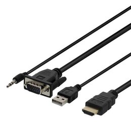 Deltaco VGA-HDMI17, VGA/HDMI/USB-A/Aux 3.5 mm, 2 m цена и информация | Кабели и провода | 220.lv