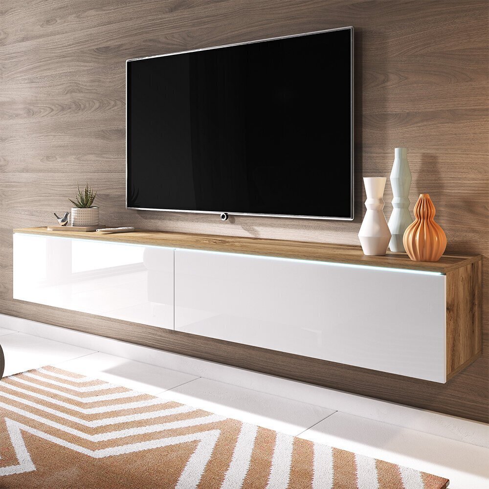 TV galdiņš Selsey Kane LED, brūns/balts цена и информация | TV galdiņi | 220.lv