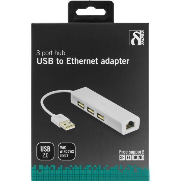 Deltaco USB2-LAN3, USB-A cena un informācija | Adapteri un USB centrmezgli | 220.lv