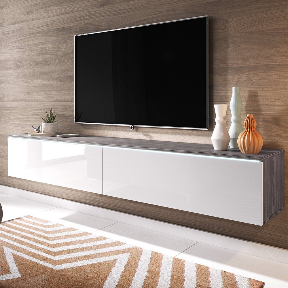 TV galdiņš Selsey Kane LED, tumši brūns/balts cena un informācija | TV galdiņi | 220.lv