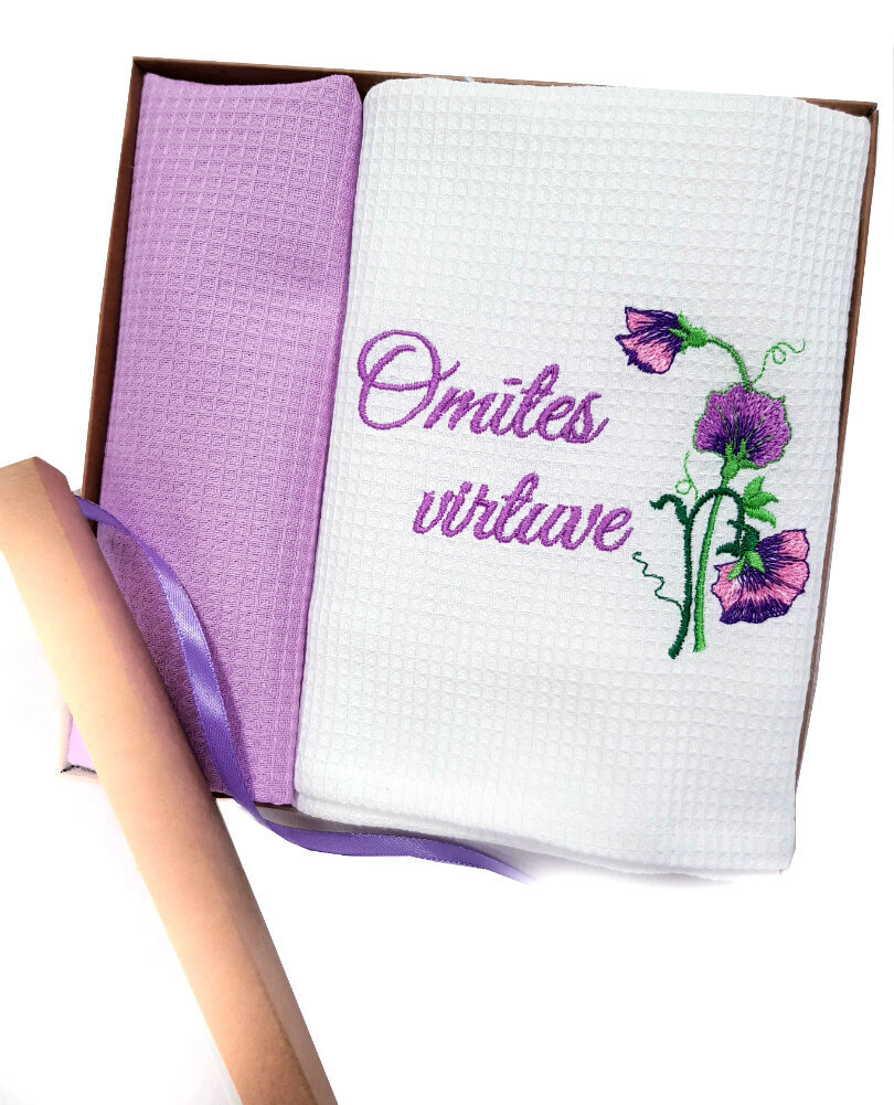 Virtuves dvieļu komplekts ar izšuvumu Omītes virtuve, violets /balts цена и информация | Citas oriģinālas dāvanas | 220.lv