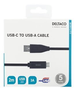 Deltaco USBC-1006M, USB-C, USB-A, 2m цена и информация | Kabeļi un vadi | 220.lv