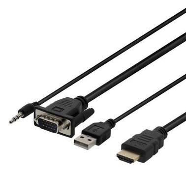 Deltaco VGA-HDMI16, VGA, HDMI, 3.5mm, USB, 1m cena un informācija | Kabeļi un vadi | 220.lv
