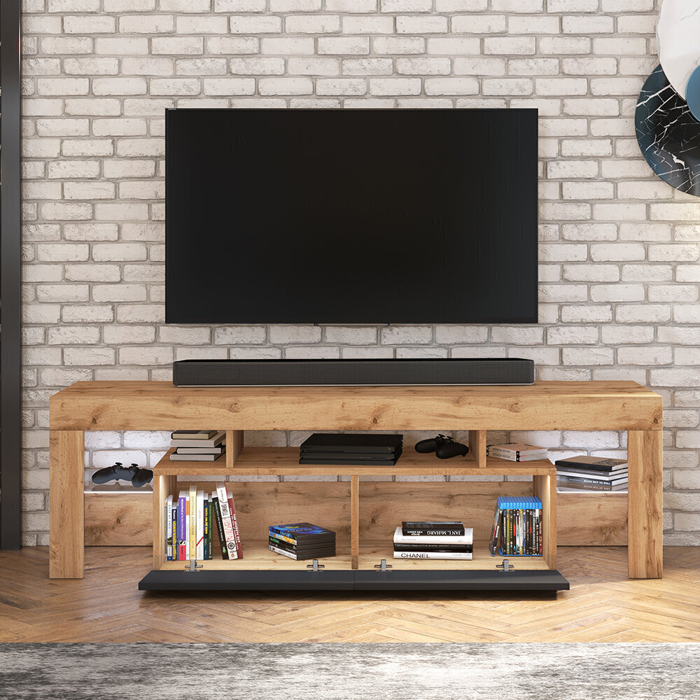 TV galdiņš Selsey Vergon LED, brūns/melns cena un informācija | TV galdiņi | 220.lv