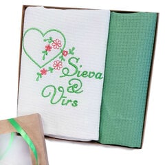 Комплект вафельных полотенец с вышивкой «Sieva&Vīrs», зеленый/белый цена и информация | Другие оригинальные подарки | 220.lv